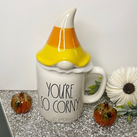 Rae Dunn Halloween You’re So Corny Gnome Mug with Candy Corn Topper New - Picture 3 of 7